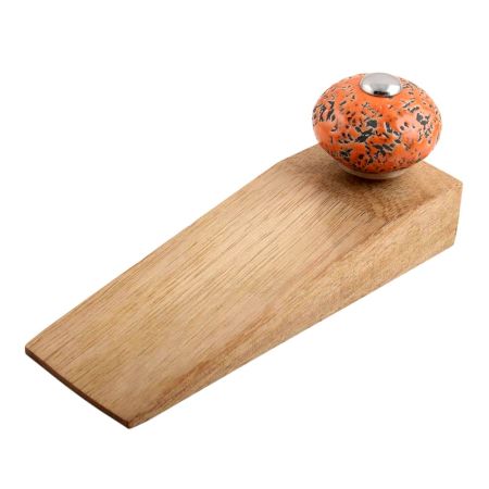 Orange And Black Etched Ceramic Wooden Door Stopper